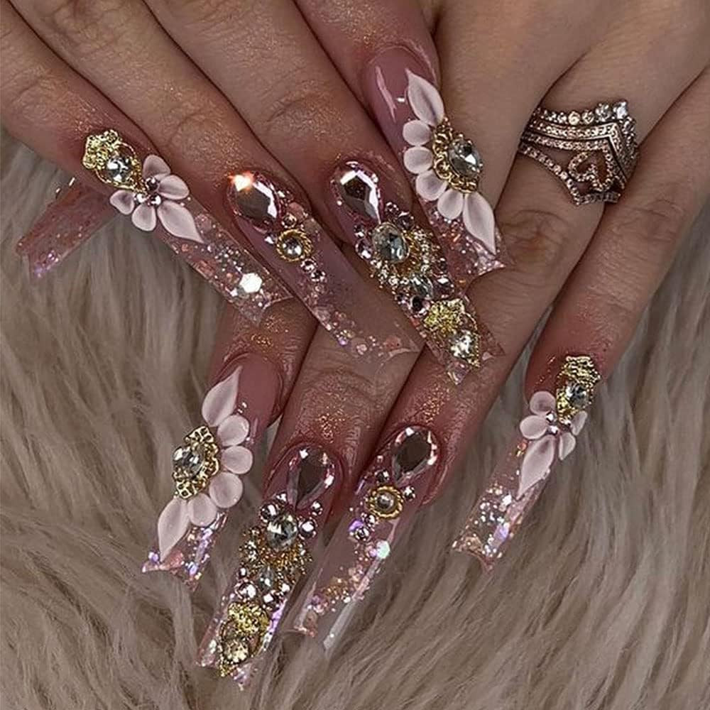 50Pcs 3D Gold Nail Charms for Acrylic Nails Mix Styles Rhinestones for Nails Met