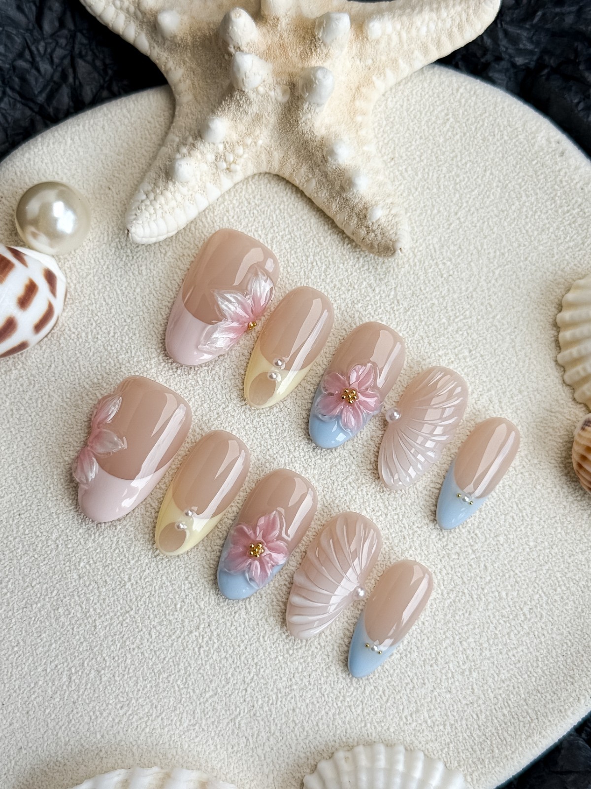 🌙 Luna Nails【Pearl Lagoon】Press-On Nails | Handmade Reusable 10-Piece Set