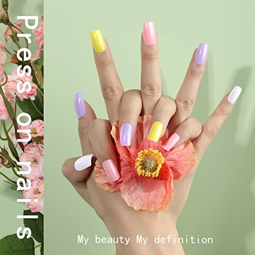 24 Colors Press on Nails Square, 24 Packs 576PCS Press on Medium Square Glossy