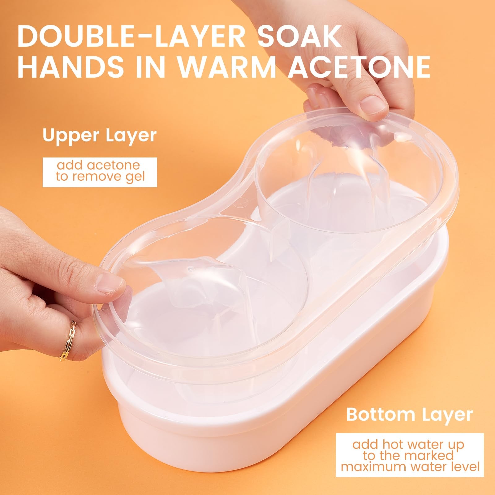 Dual Nail Soaking Bowl Acetone Proof: Soak Off Gel D2-White for most hands