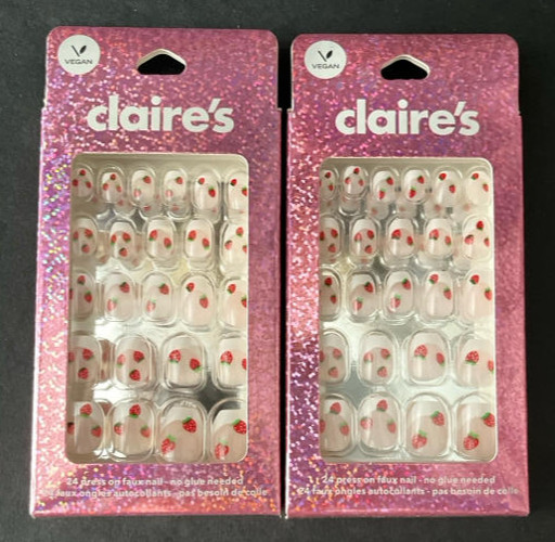 2 PACKS of Claire’s Strawberry Press On Faux Nailsm, 48ct Total