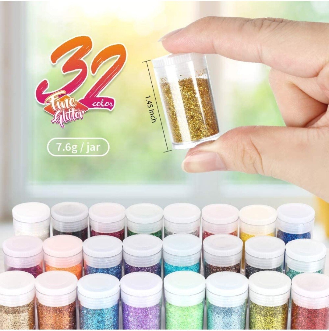 Fine Glitter Sparkly for Crafting, FANDAMEI 32 Colors of Nail Glitter Face