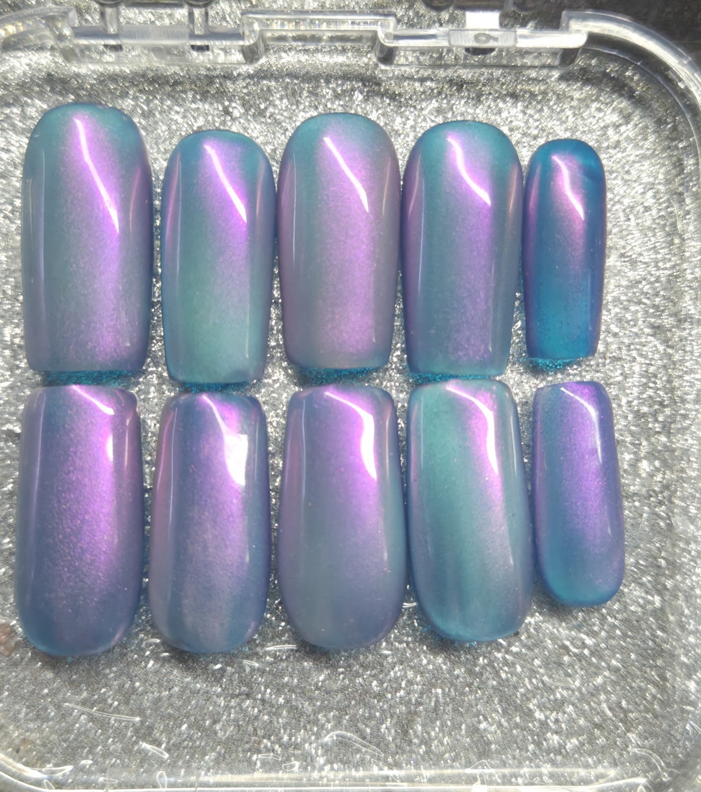 Purple Blue Green Shiny Square Press-On Nails Pre-Designed Full Cover