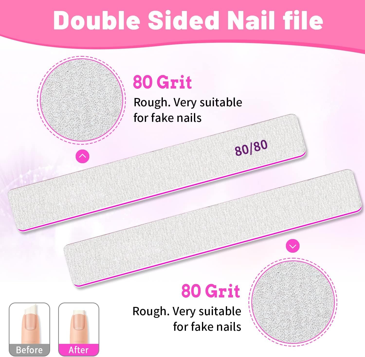 Nail Files 80 Grit, 80/80 Grit Nail Files, Jumbo Nail Files for