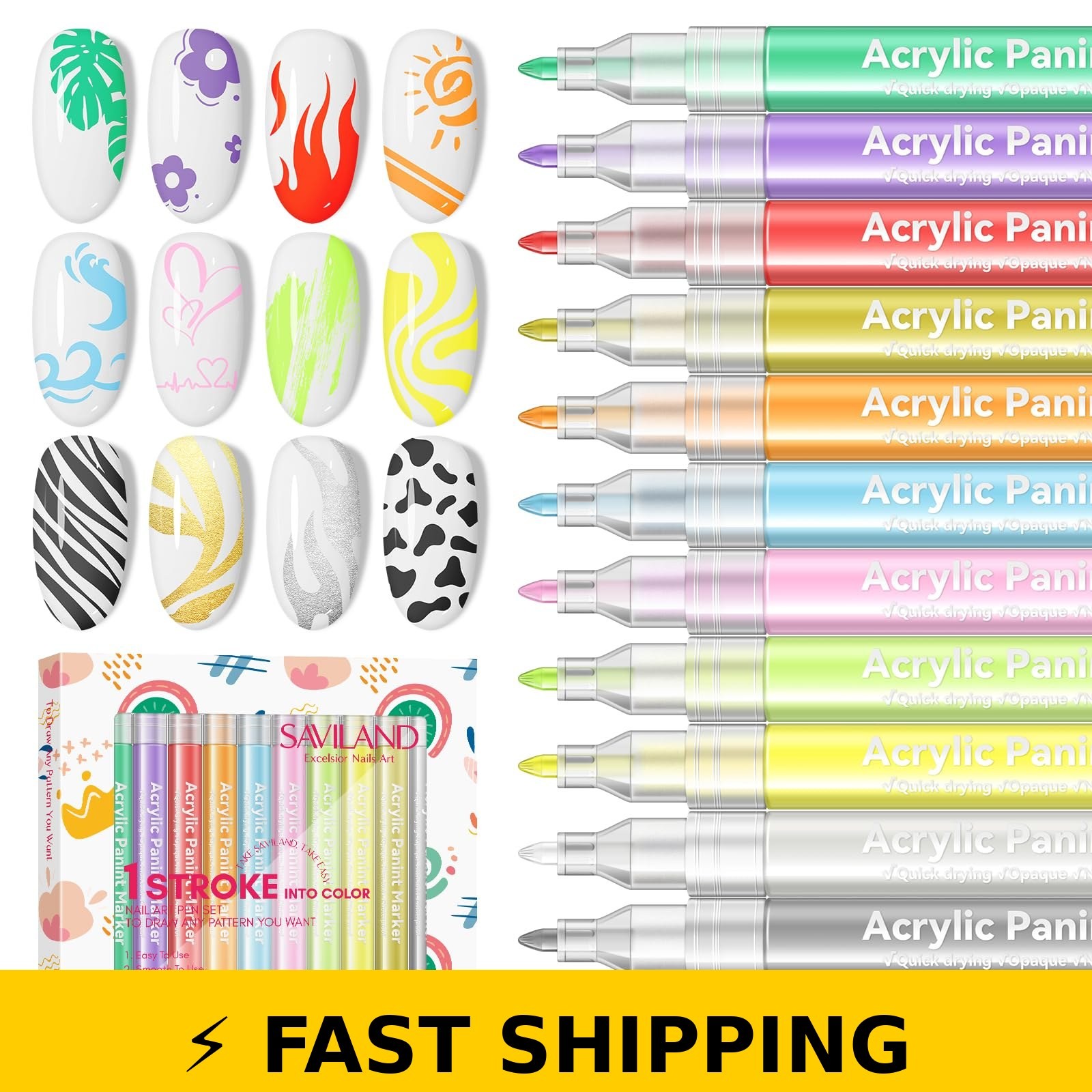 Saviland 12 Colors Nail Art Pens Set for Nail Design DIY