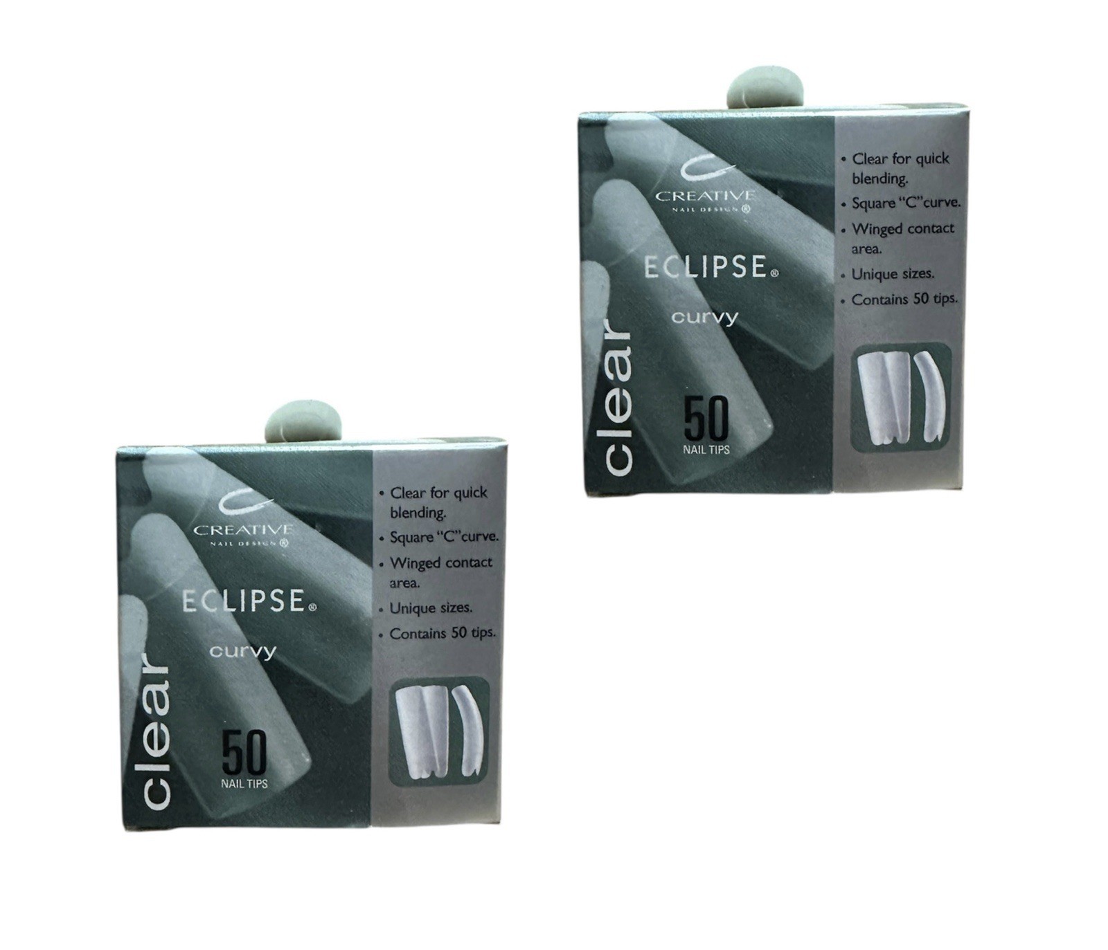 Creative CND Eclipse CURVY Tips – CLEAR – 50 Tips – Size 1 – (Pack of 2)