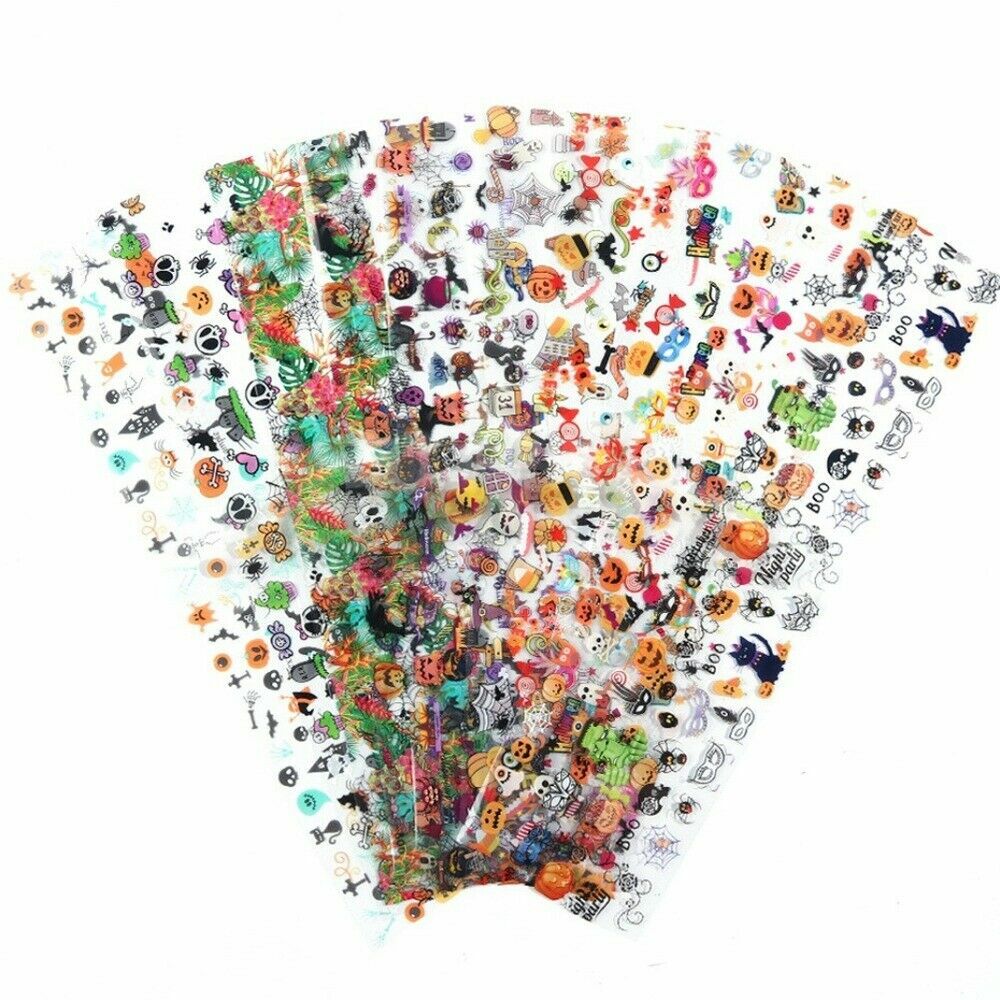 10x Halloween Series Nail Foil Stickers Transfer Decals Paper Nail Decor Fashion