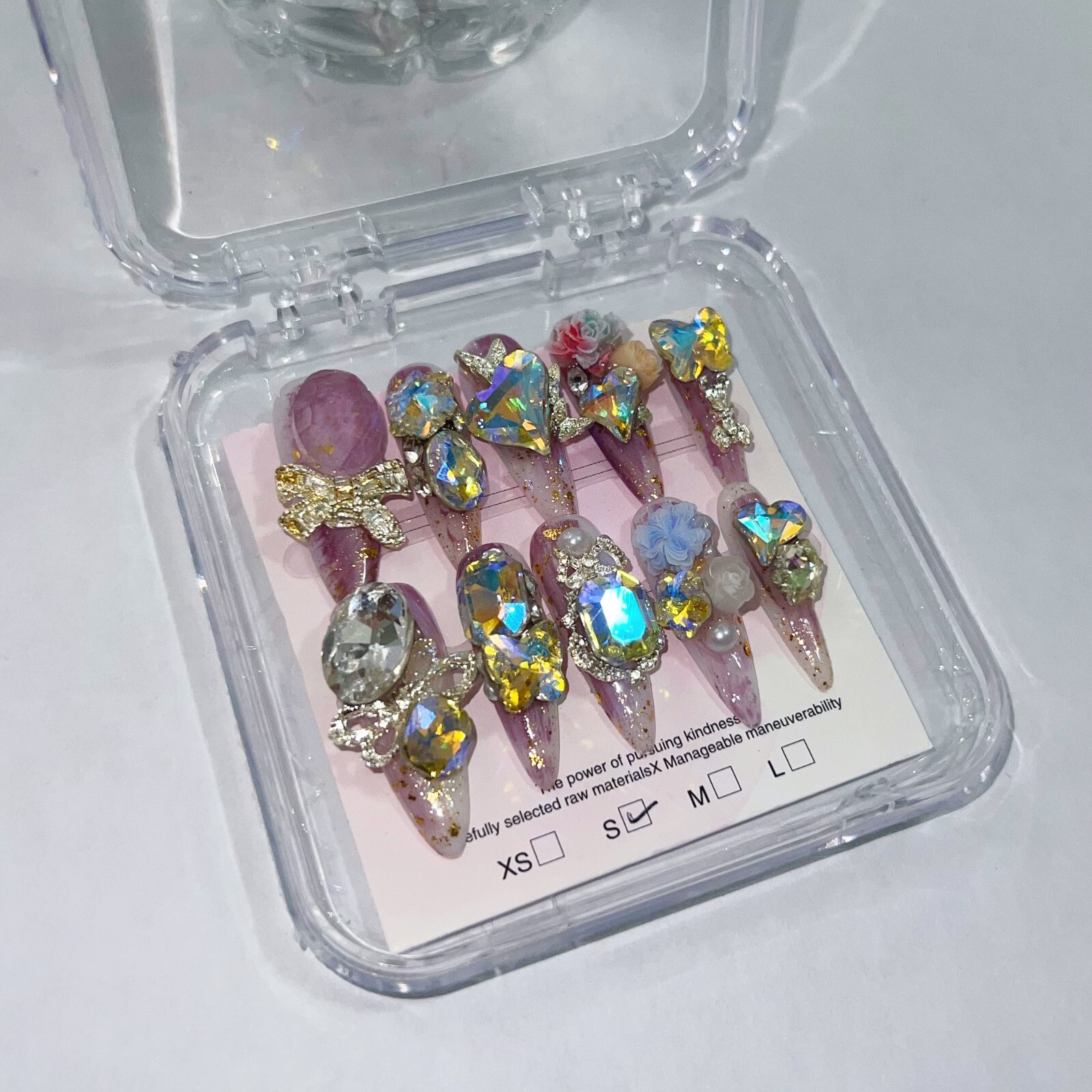 Handmade Flowers And Rhinestones False Nail Long Stiletto Press on Nail