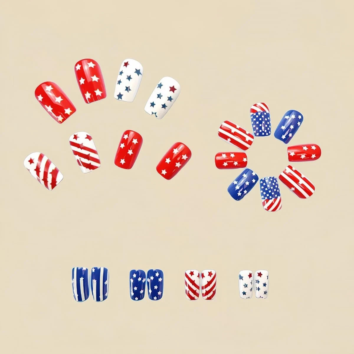 24Pcs 4Th of July Press on Nails Short Square Nails White French Tip Fake Nails