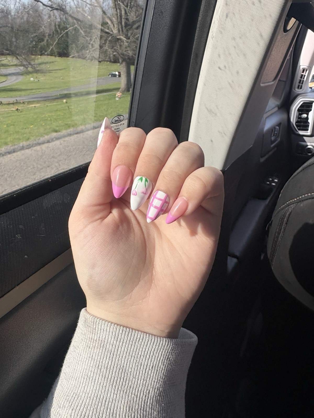 Pink White Nude Green Shiny Floral almound short Pre-Designed Press-On Nails