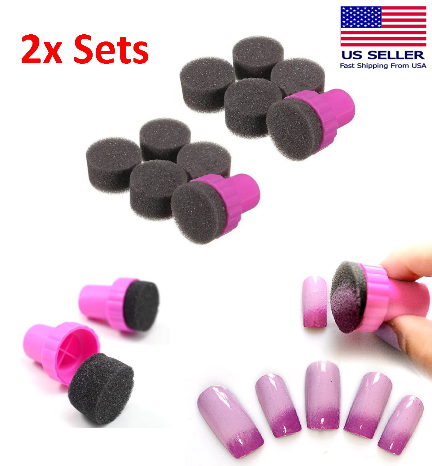 2x Sets – Nail Polish Art Sponge Gradual Change Polish Stamping Manicure Tool