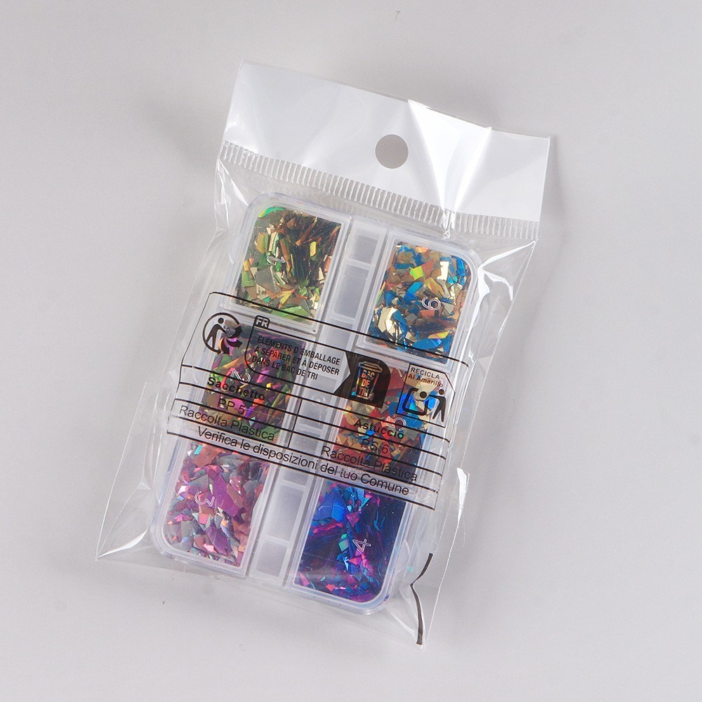 6 Grids Nail Art Flakes Irregular Broken Glass Paper DIY Manicure Decoration