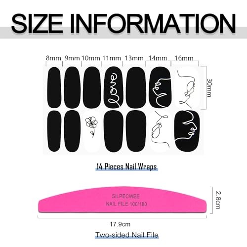 16 Sheets Black Nail Wraps Stick on Nail Polish Strips Gel Nail Black Color