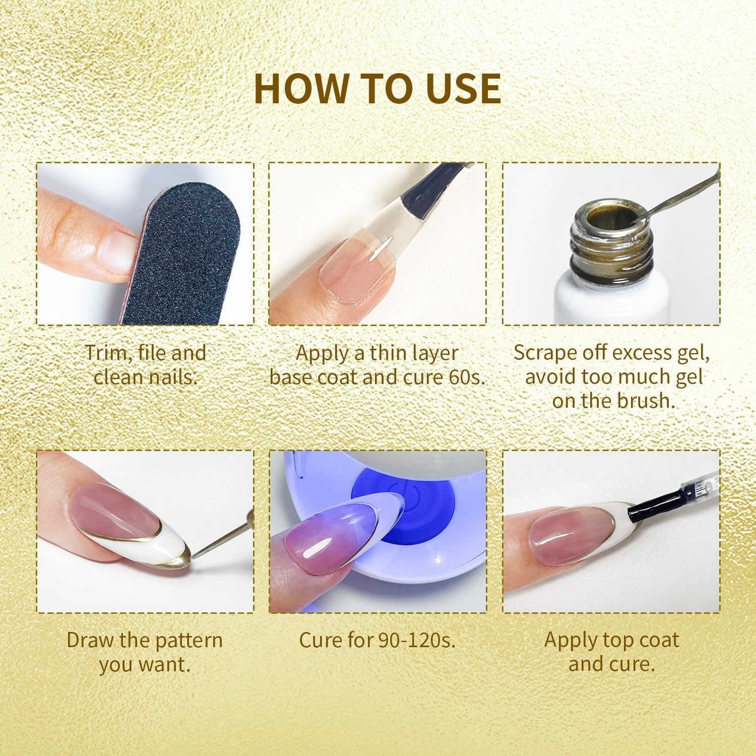 Metallic Nail Art l Liner Gold Mirror Chrome and Siery 3D