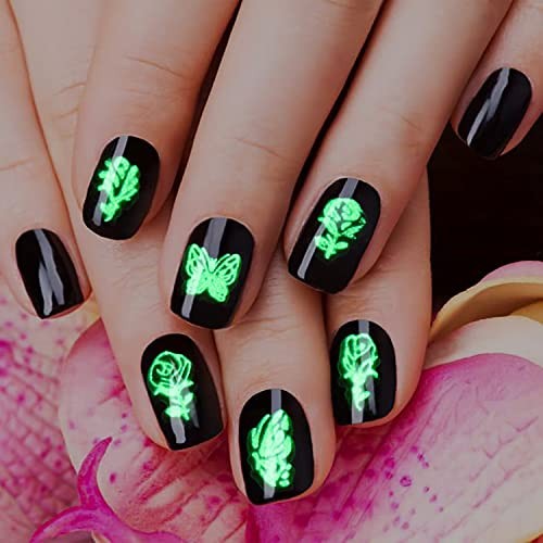 12 Sheets Fluorescence Nail Art Stickers Holographic Butterfly Nail Decals
