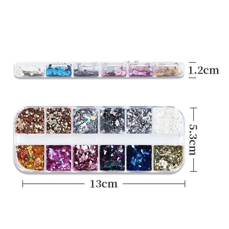 12 Grids Colorful Glitter Rhombus Design Nail Art Sequins Nails Stickers Decor