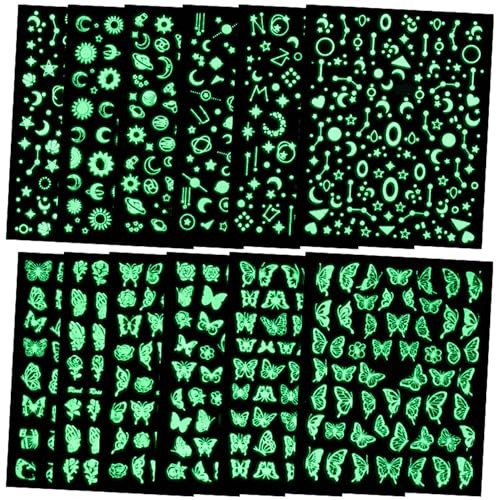 12 Sheets Fluorescence Nail Art Stickers Holographic Butterfly Nail Decals