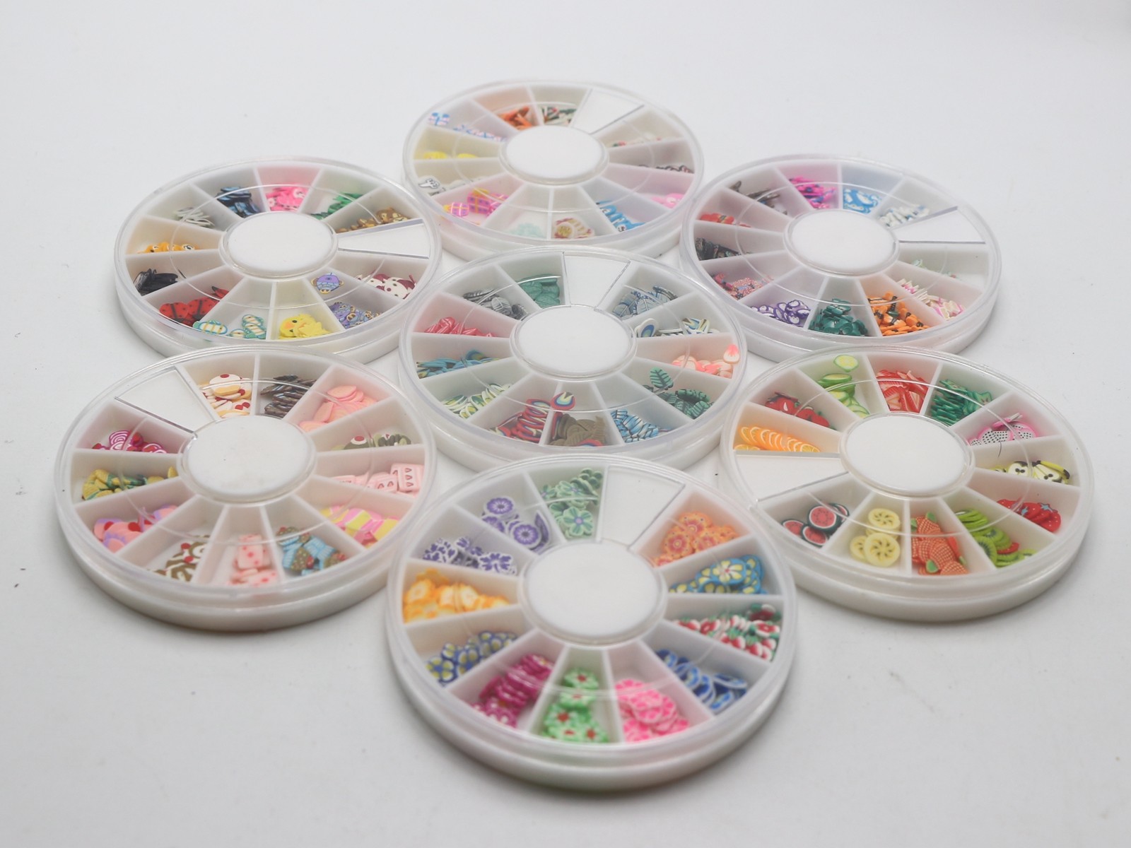 A Wheel of 12 Styles Assorted 3D Fimo Polymer Clay Slices Various Nail Art Tips