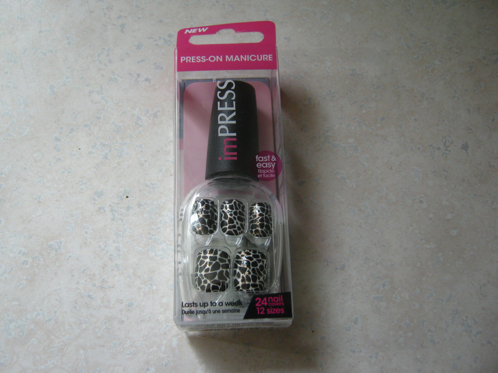 1 Impress SPACE CADET Press-On 24 Nails Leopard Snake Skin Black Gold in Bottle