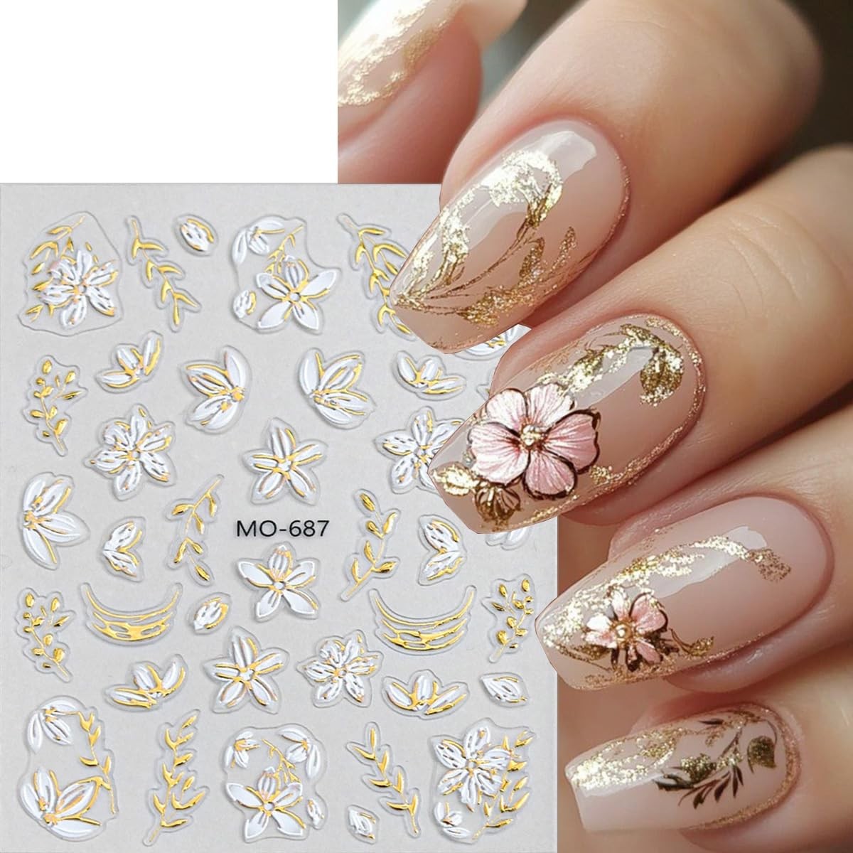 6 Sheets 5D Embossed Flower Nail Stickers for Nail Art Spring Summer Design