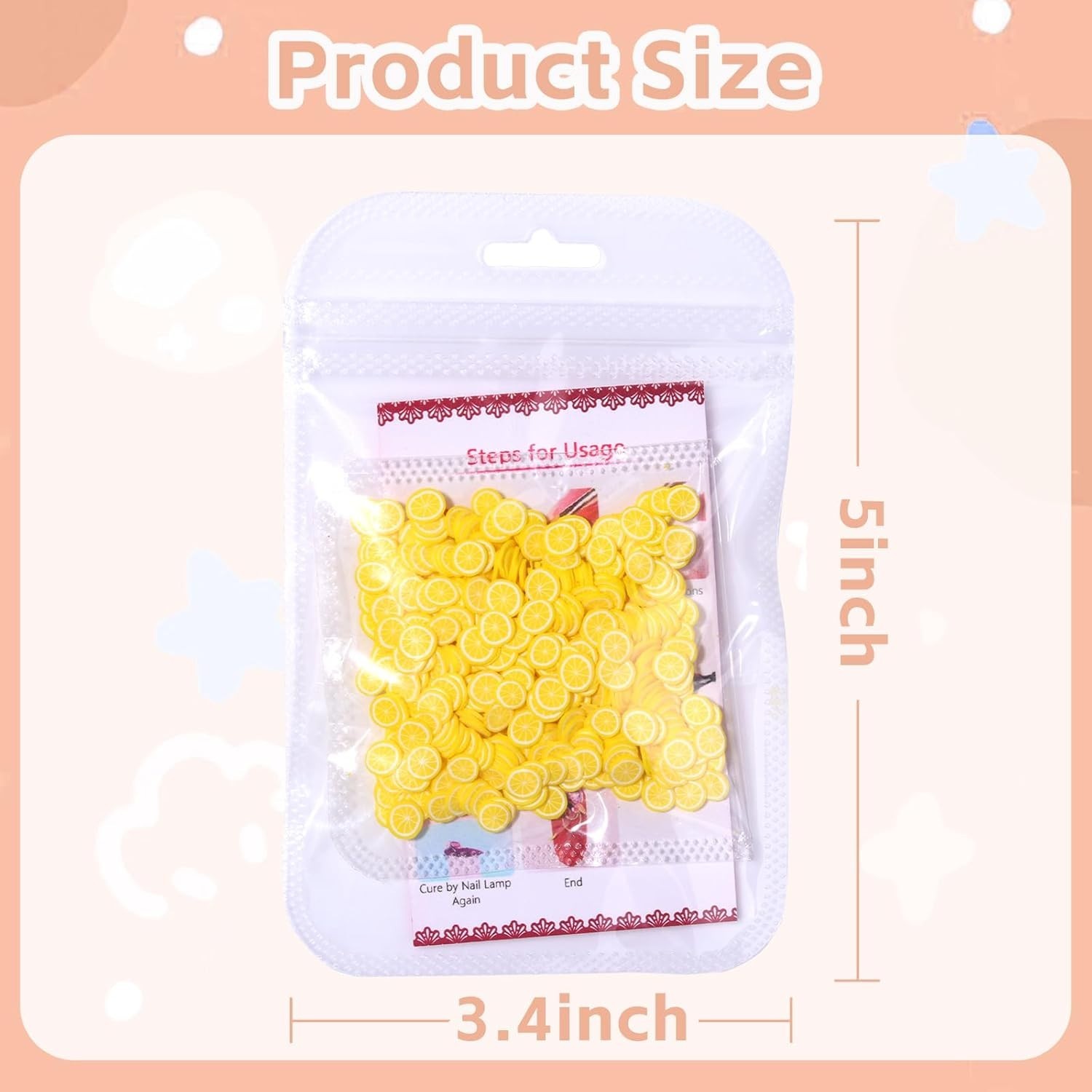 Lemon Fimo Slices, Nail Charms, 3D Nail Art, Polymer Clay Fruit Slices