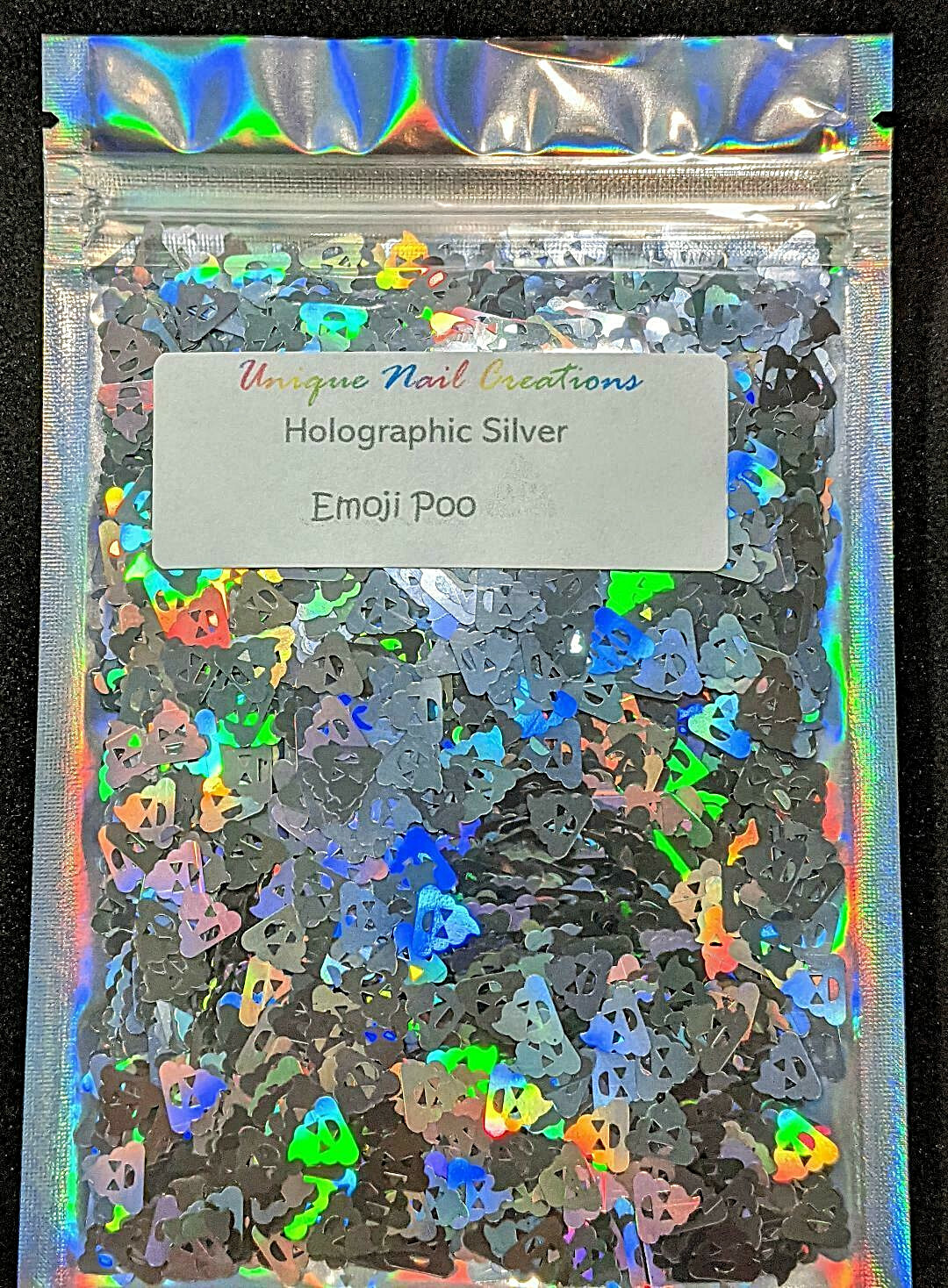 Large Bag Holo Silver Poo Shape Glitter~Nail•Acrylic•Gel•Body Art•Face•Festiva