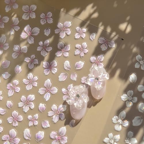 4 Sheets Flower Nail Art Stickers 5D Embossed Yellow Blue Colorful Flower 5