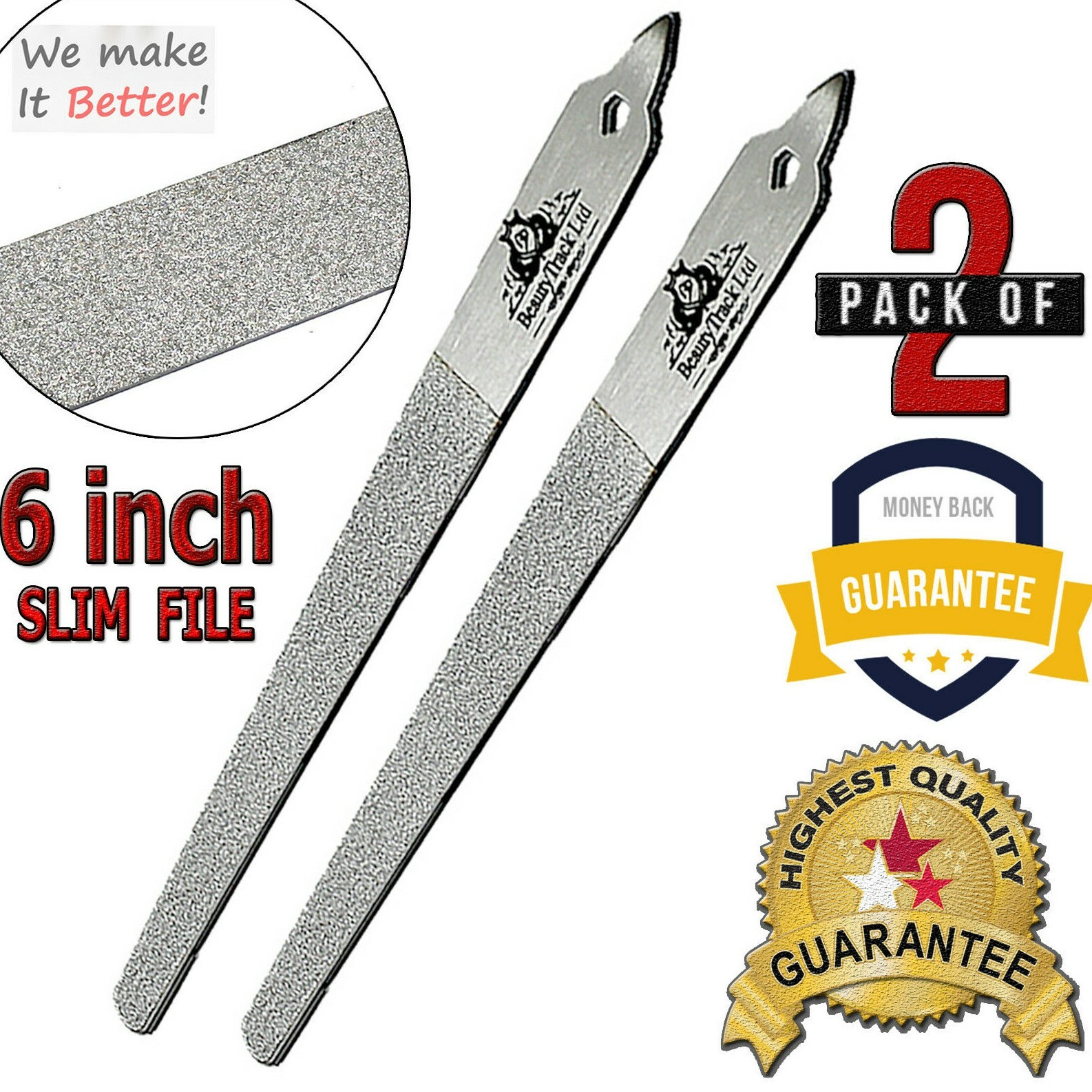 German Stainless Steel 6″ Toe Nail Diamond Deb File Manicure Pedicure Set Of Two