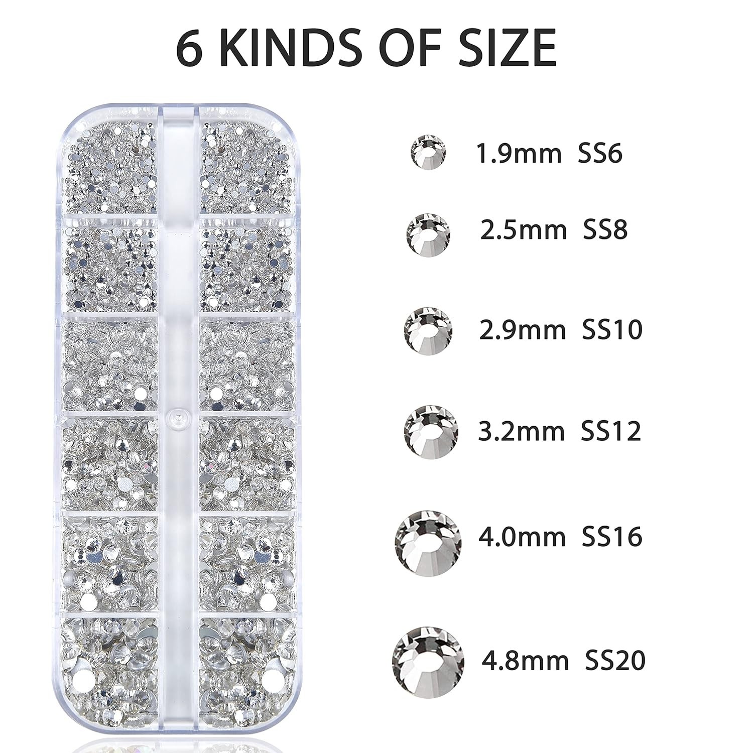 2400pcs Nail Art Rhinestones Kit – Crystal Clear Flatback Gems for Elegant Nails