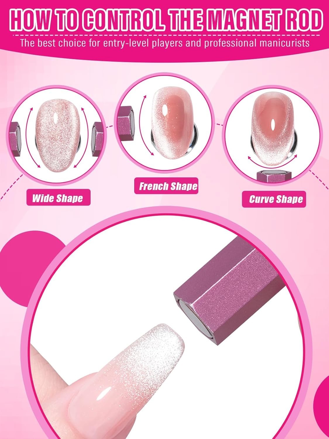 Professional 5-in-1 Cat Eye Magnetic Nail Art Tool – Lightweight & Stylish Pink