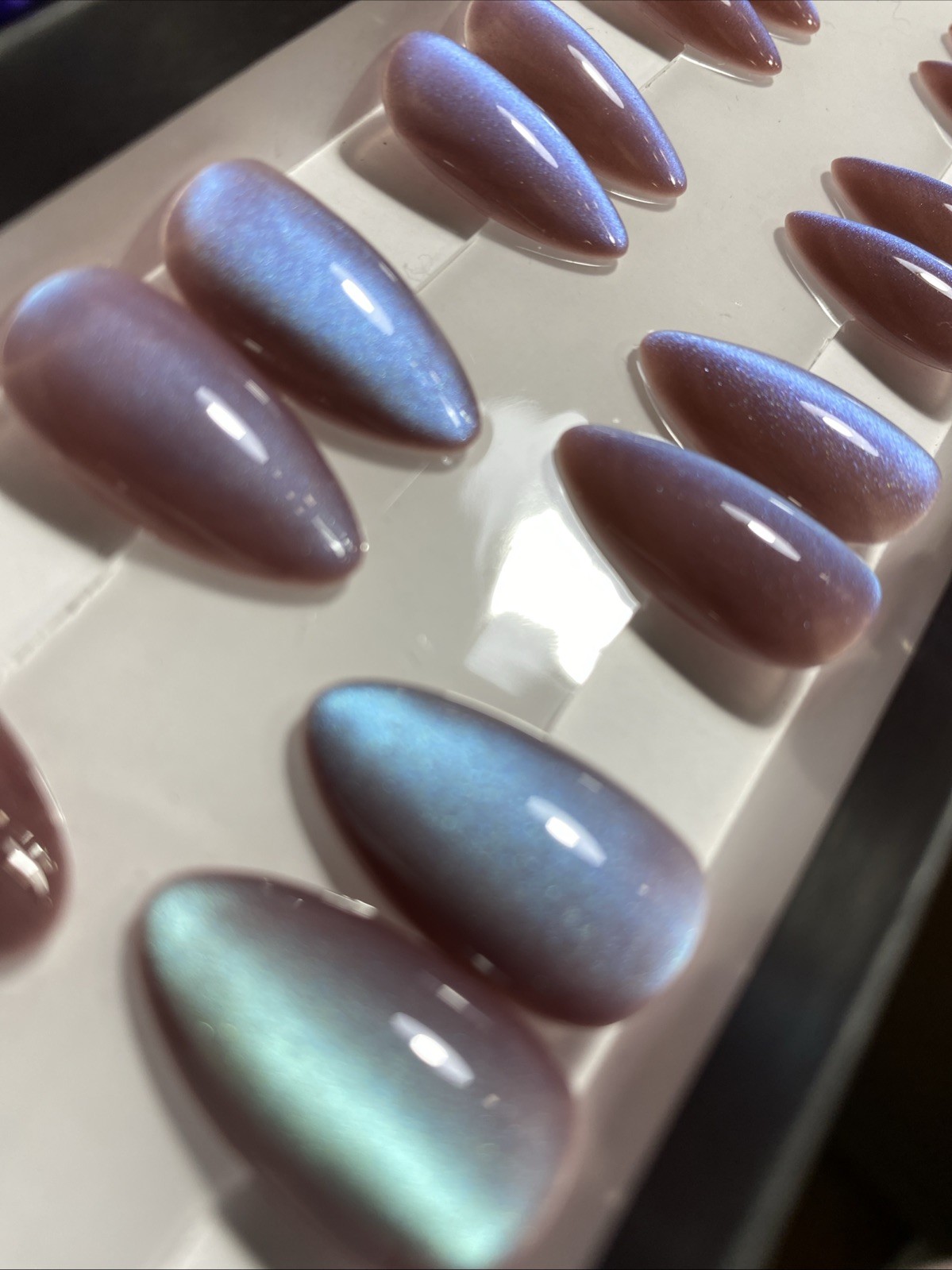 🎃 Press On Nails Handmade 26 Medium Almond Halloween Cateye Gel / Gel Polish