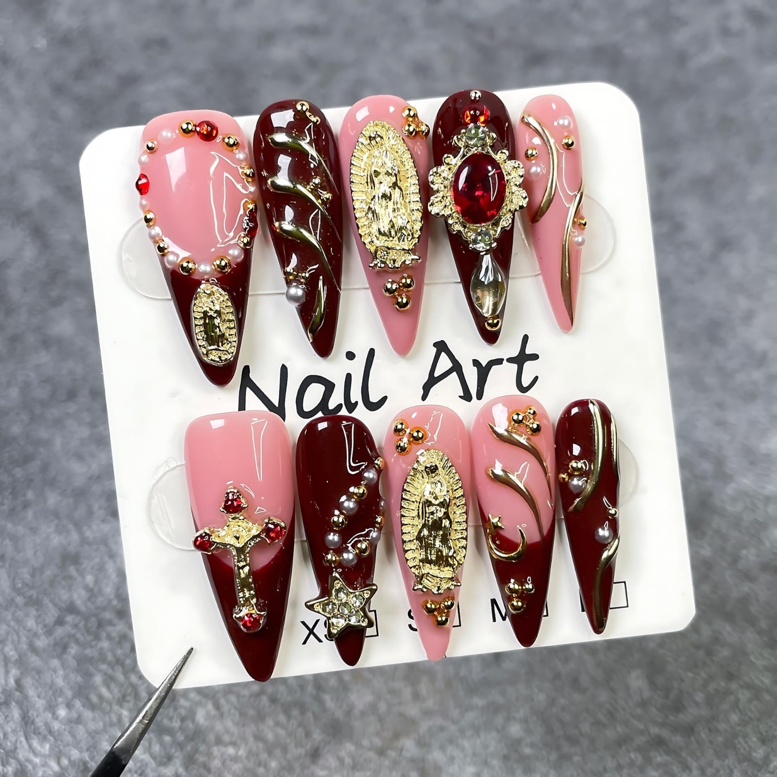 Handmade Almond Press On Nails with 3D French Tip Design – Nail Art for Women