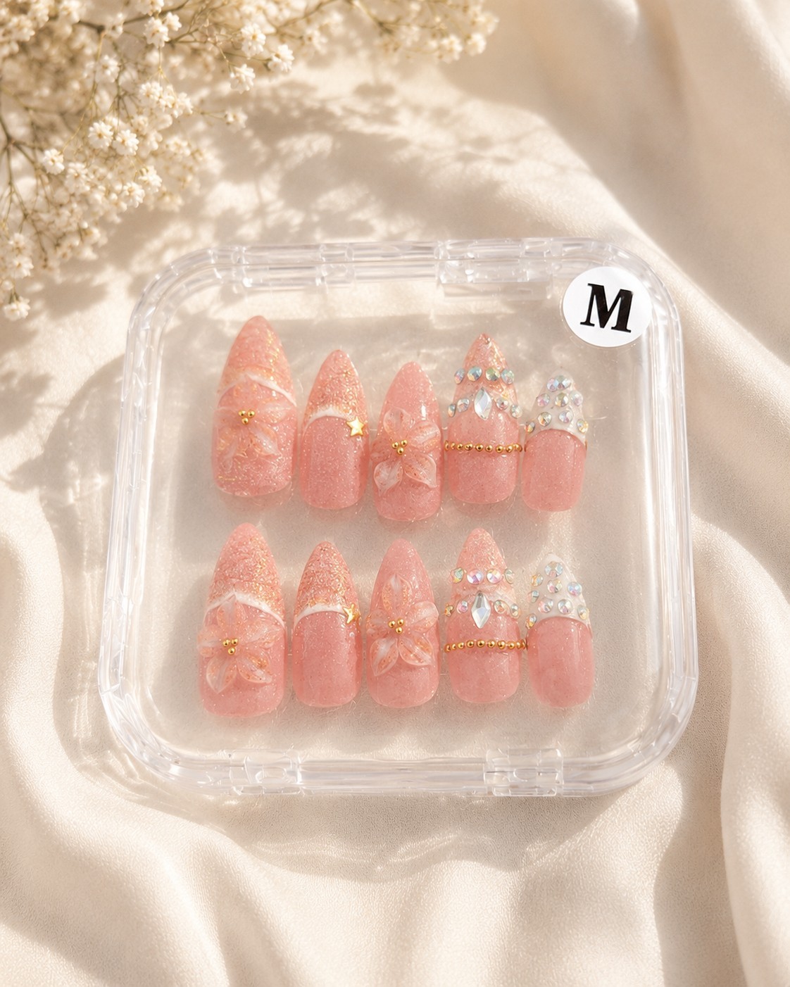 Luxury Handcrafted Press-on Nails Medium Set. 10 Nails. New In Box