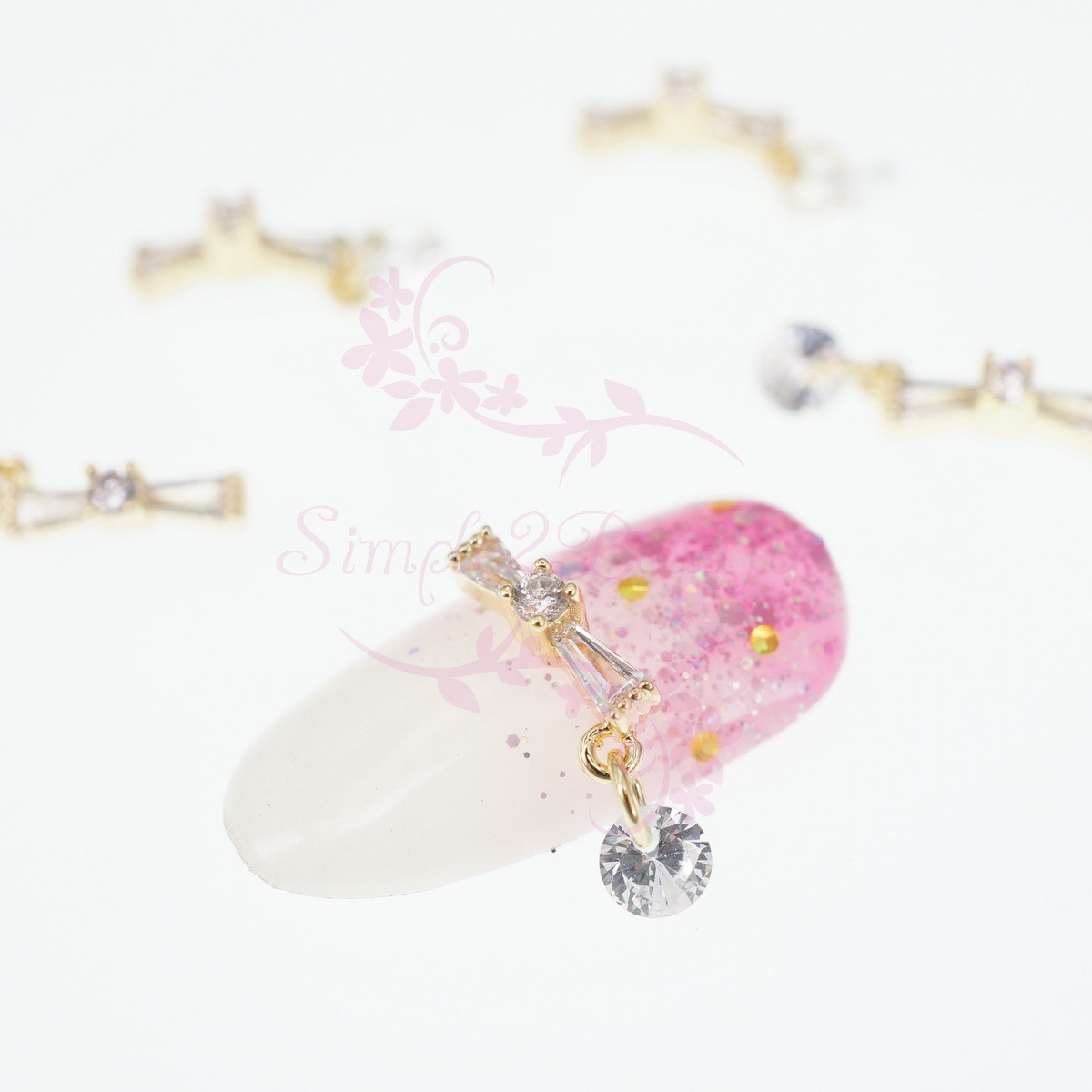 5 Clear Zircon Bow Shape Dangle Design Luxury Nail Art Manicure Jewelry Charms