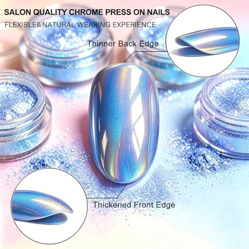 Almond Soft Gel Press on Nails – 32 Pcs – 16 Sizes – Chrome Cat Eye – Royal Blue