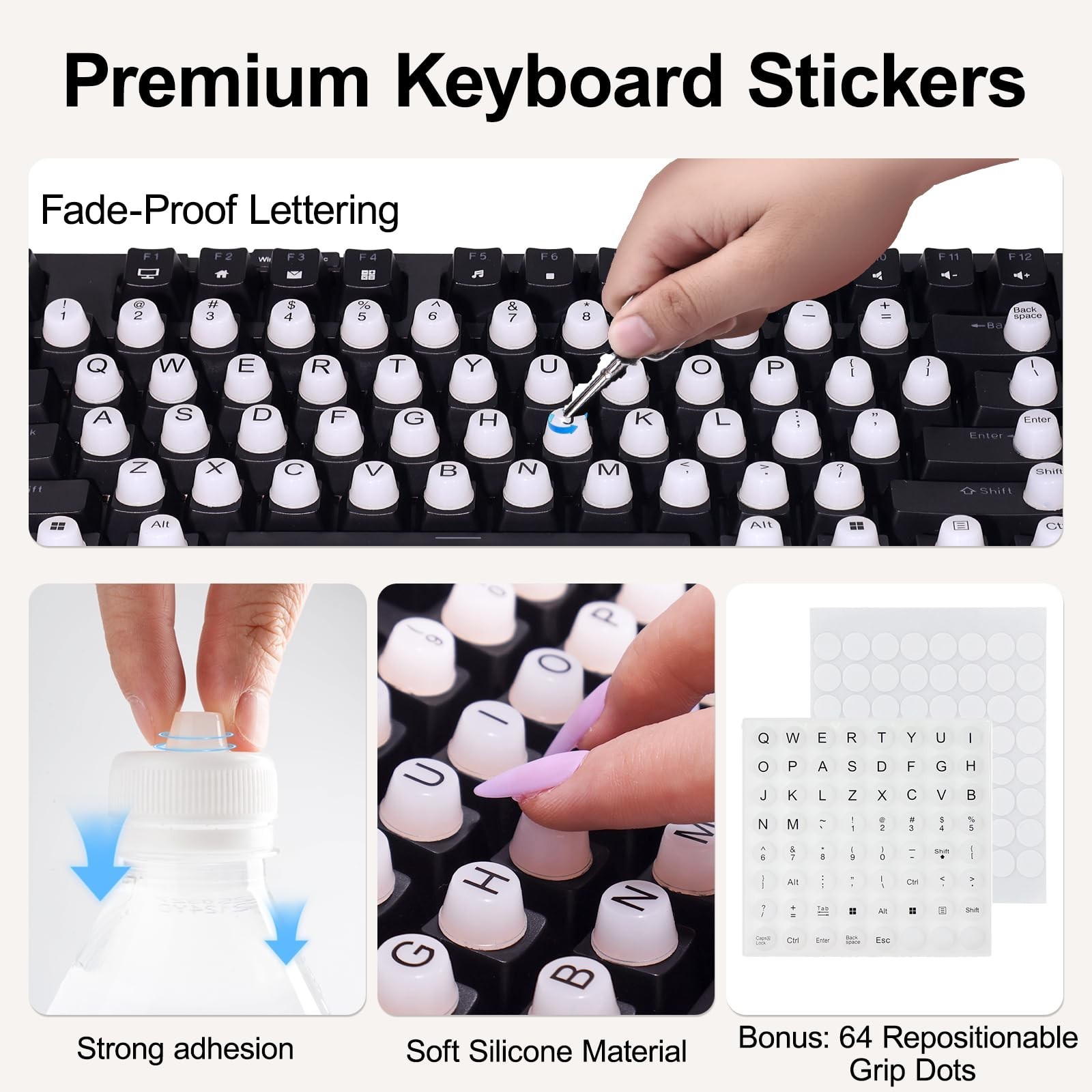 Raised Keyboard Stickers for Long Nails with Letters, Soft Silicone Keyboard …