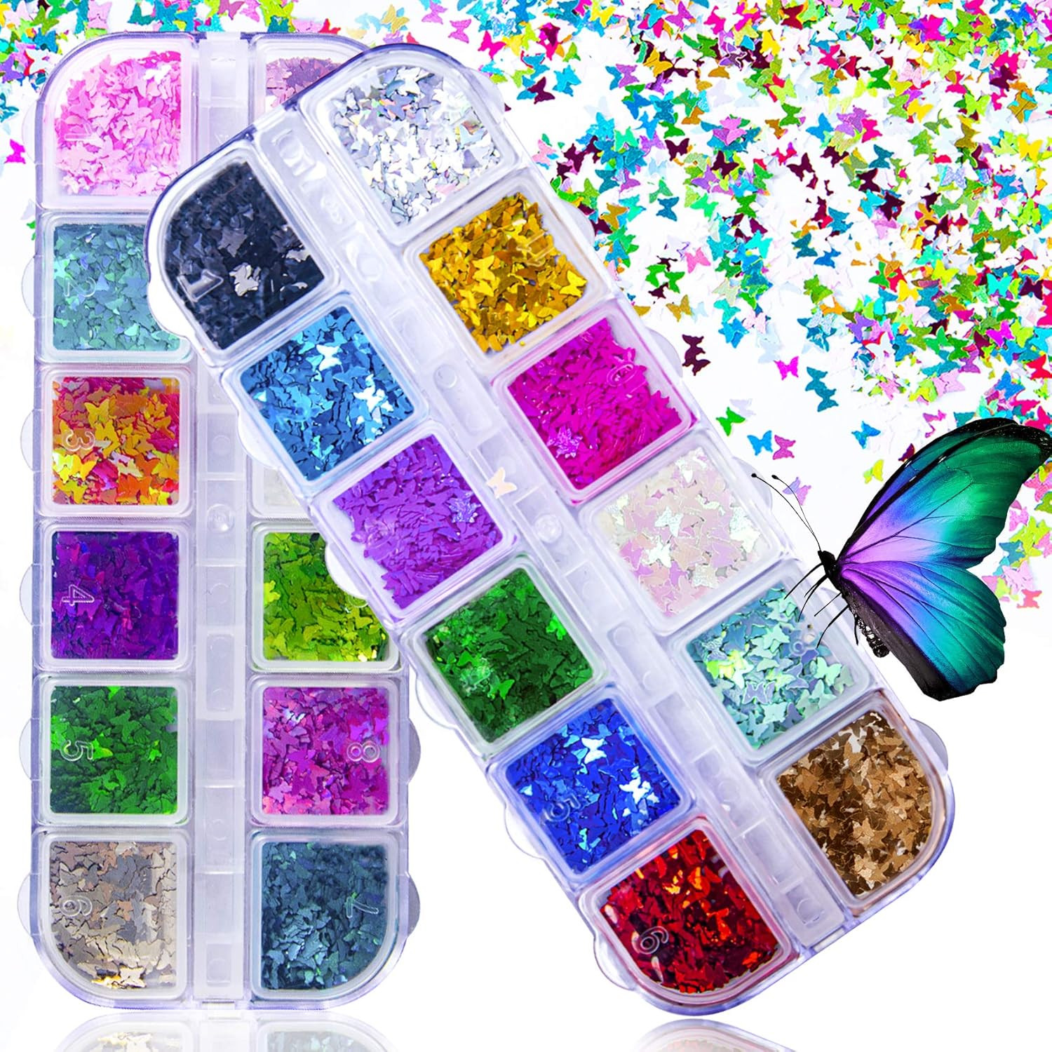 Decoracion Para Uñas Acrilicas Gel Brillo Natural De Mariposas 3D Foil 24 Color