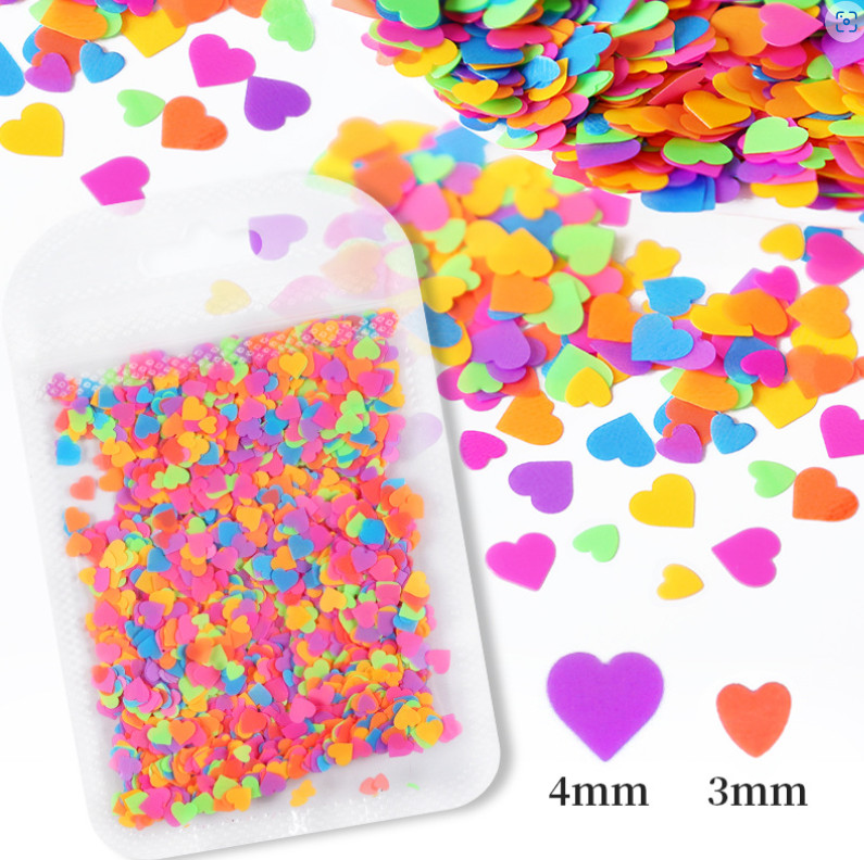 3/4MM Neon Fluorescent Heart Glitter Sequins Manicure Nail Art Stickers 2G NH25