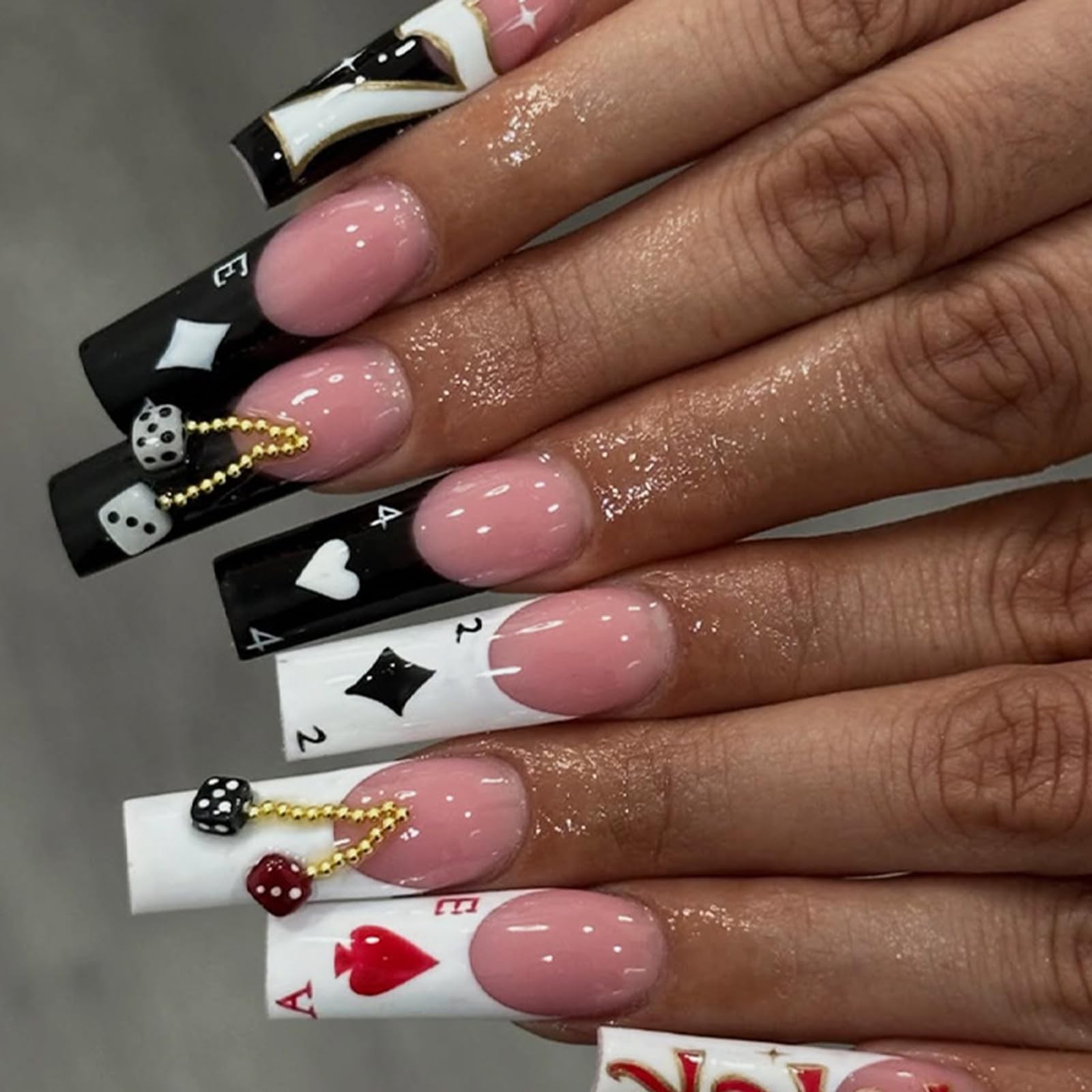 Press on Nails Long Square, Black White French Tips Fake Nails Acrylic False …