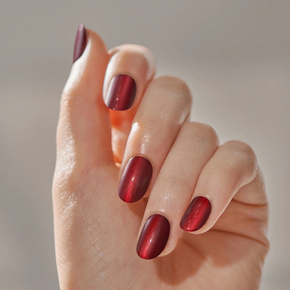 Red Short Oval Press on Nails Fake Nails 30 Pieces Glue on Nails with Color FX