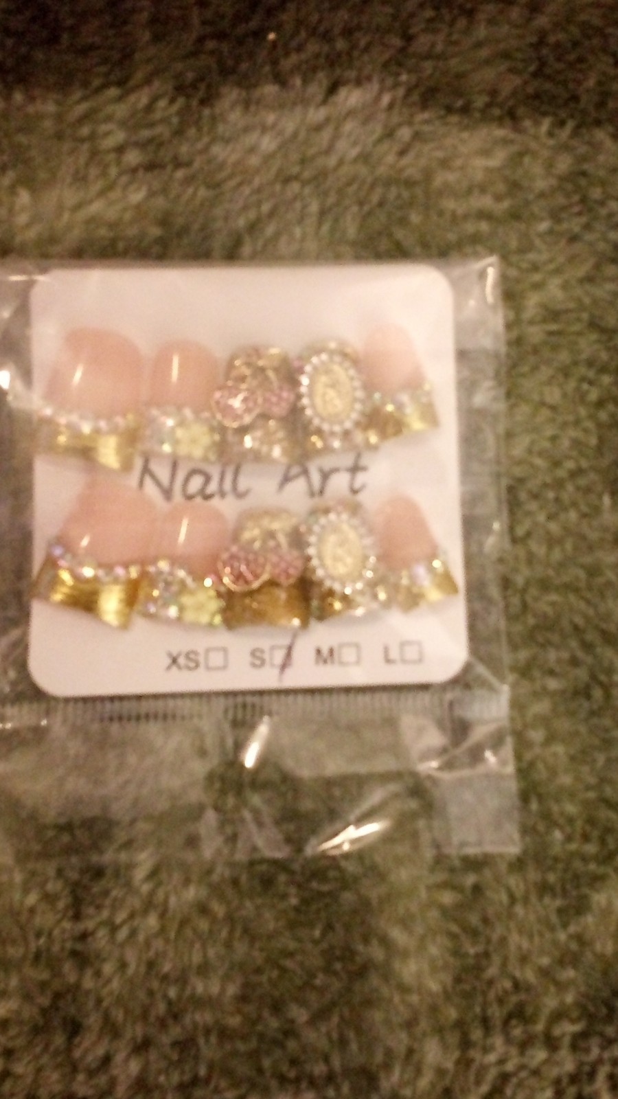 3D Shiny Press-On Nails Pink Gold Short Square Pre-Designed Full Cover Y15