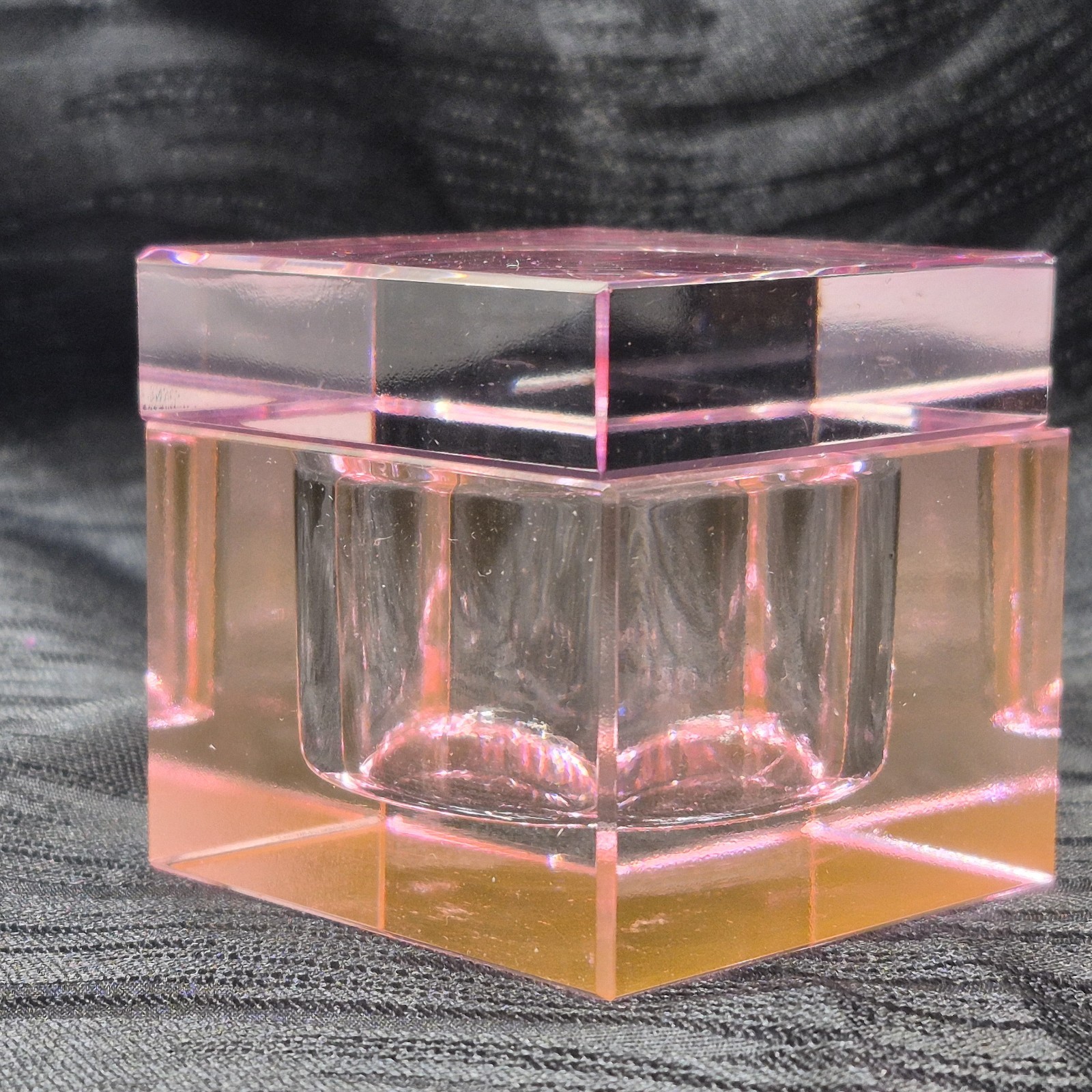 Square Pink Glass Dappen Dish W/Lid Original Box Nail Technician Acrylics GelS