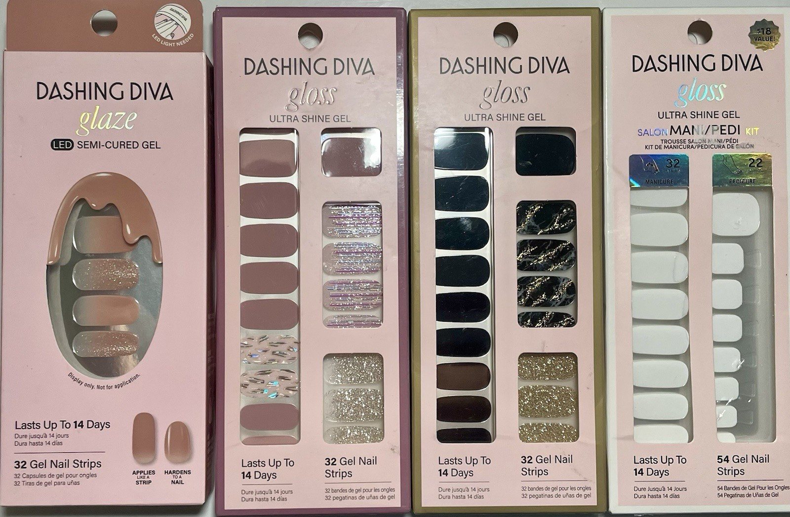 Dashing Diva Gel Nail Strips lot – Nude Ombré, Pink, Black, White Mani Pedi