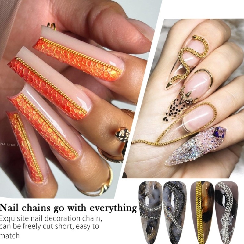 Bold Timeless Nail Design Metal Chains Mixed Charms 6 Grids Embellishment Kit