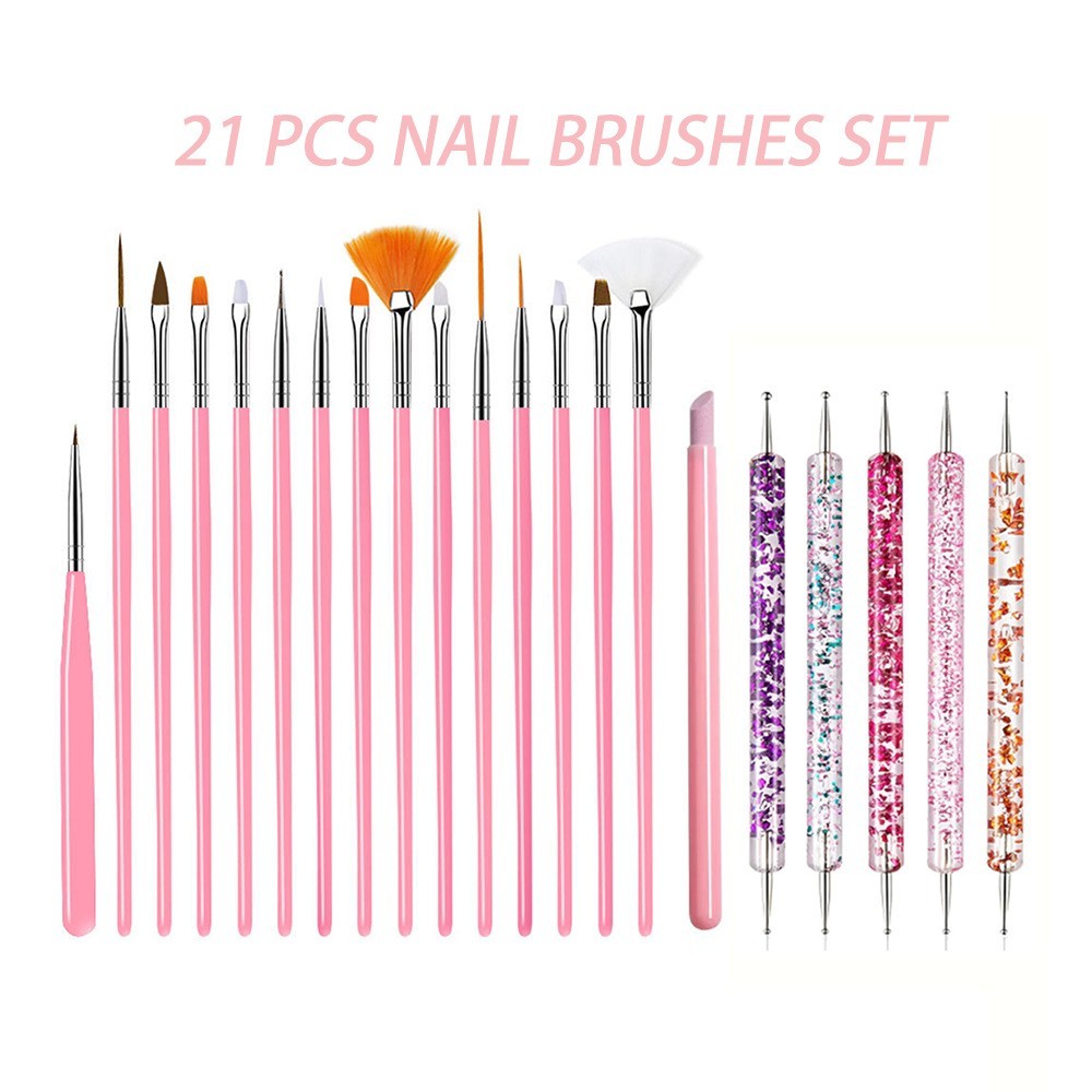 21Pcs Nail Art Tool Set Design Tip Drawing Carving Dotting Pen Builder Flat Line