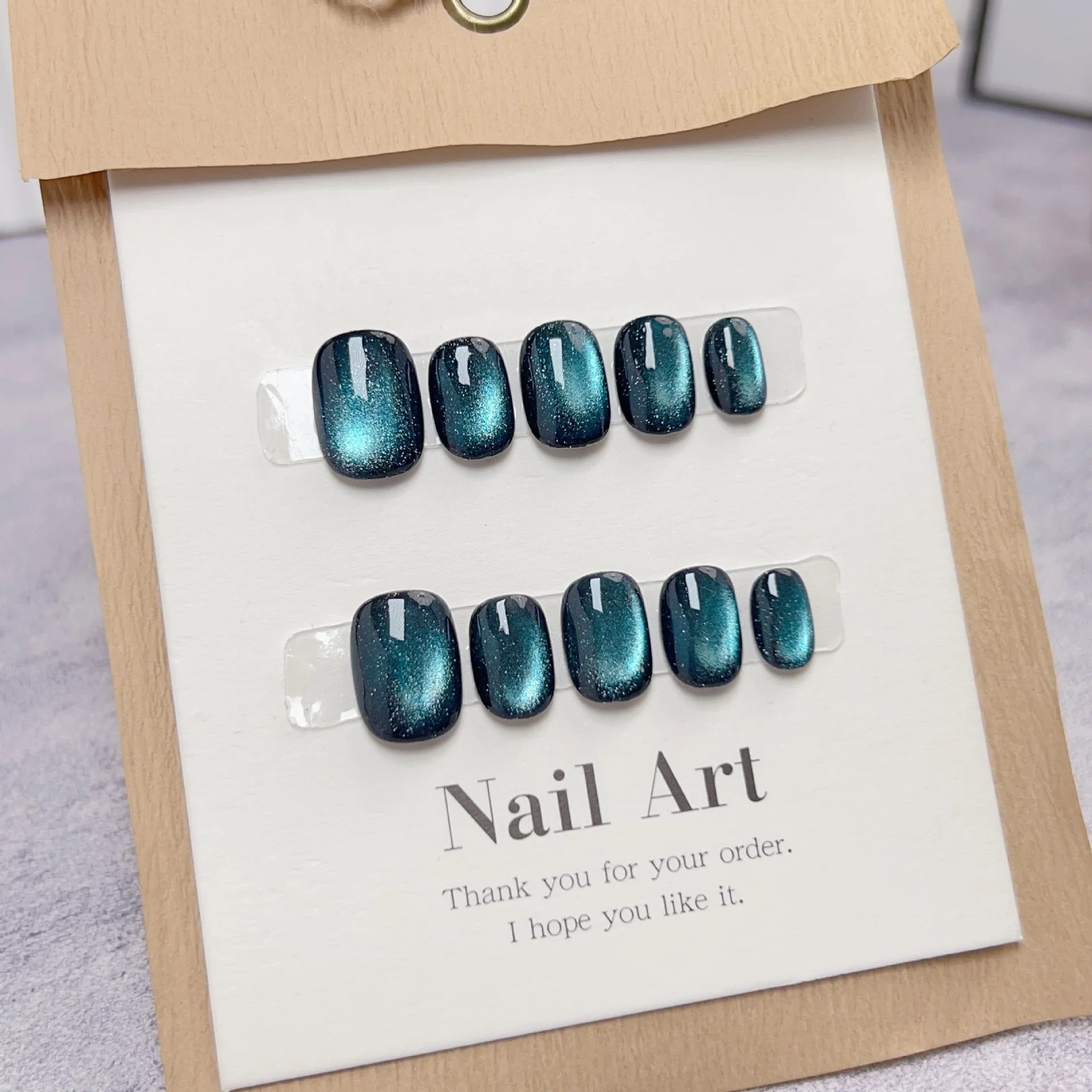 10Pcs Short Handmade Nails Cat Eyes Wearable False Nails Full Cover Nail Tips