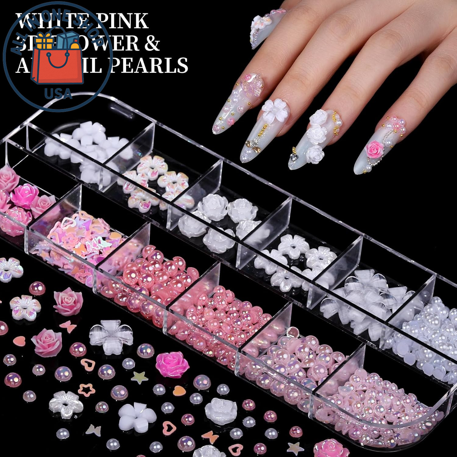 Nail Charms and Rhinestones Kit with 8 Boxes of Colorful Gems