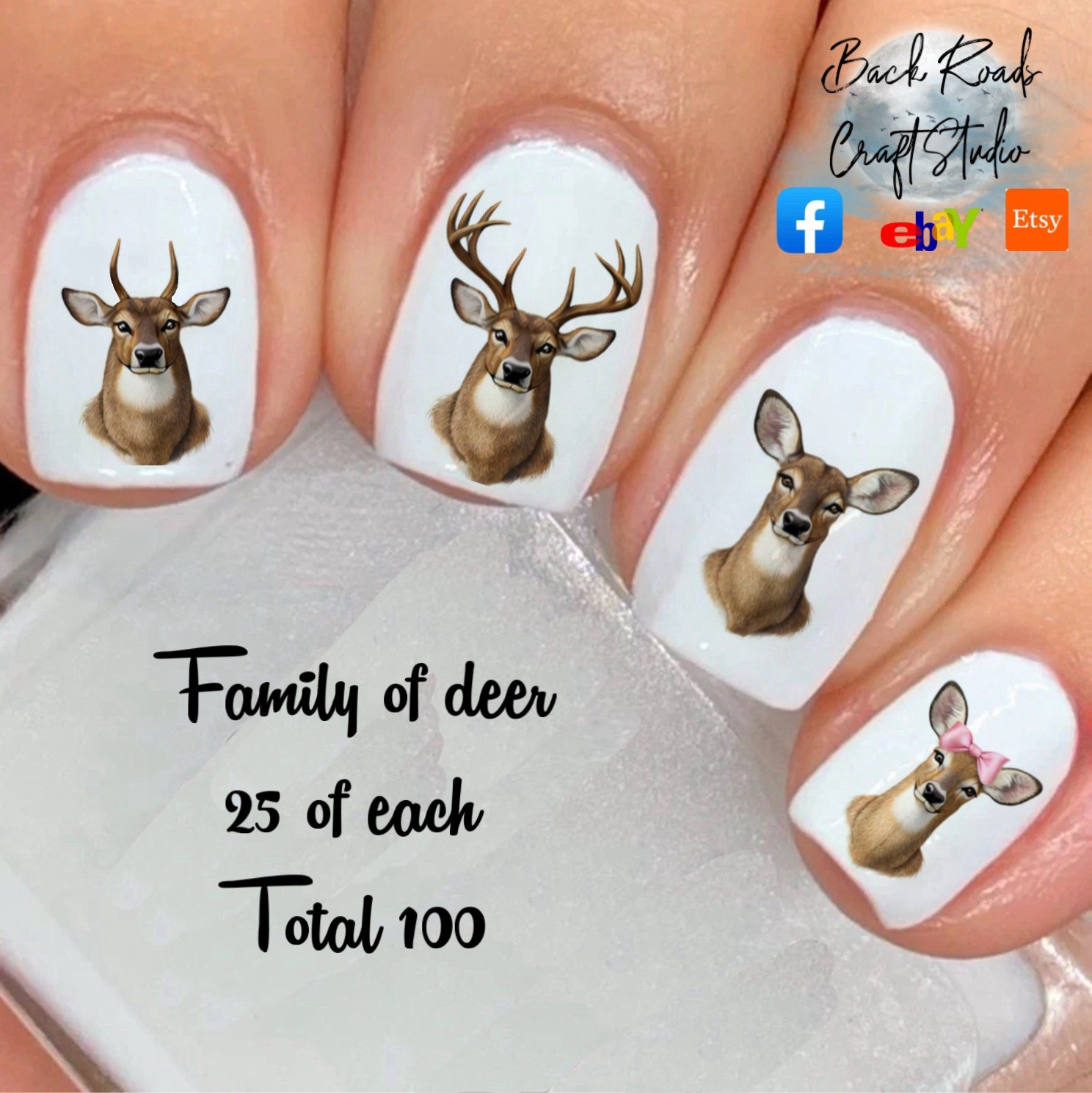 Bucks Doe Deer Family Waterslide Nail Art Decals Set of 100 Instructions Bonus