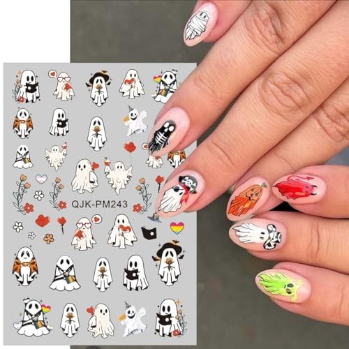 8 Sheets Halloween Nail Stickers Decals Cute Ghost Bat Spider Web Halloween 07