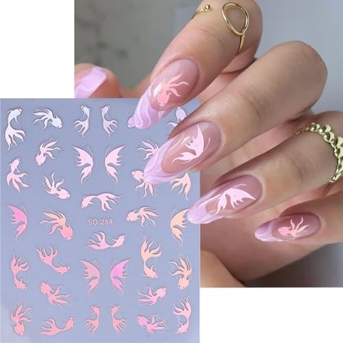6 Pcs Nail Stickers 3D Self-Adhesive Nail Art Sticker Sparkly Nail Goldfish